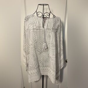 Chico's White and Gray Zebra Inspired Sheer Dolman Sleeve Blouse